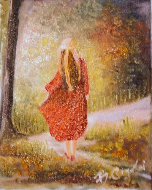 Quadro moderno figura "autunno " olio su tela  30x24cm dipinto a mano  Nuovo