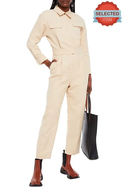 RRP€350 SANDRO Jumpsuit US4 FR36 S Linen Blend Cropped Long Sleeve Button Front
