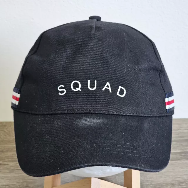 Squad Black Hat Cap Baseball Golf Adjustable Strap Cotton Stripes Distressed