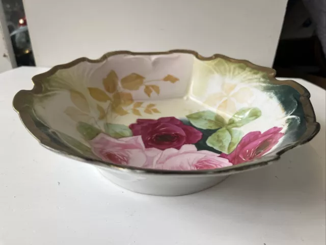 royal rudolstadt porcelain hand painted roses & gold serving bowl antique