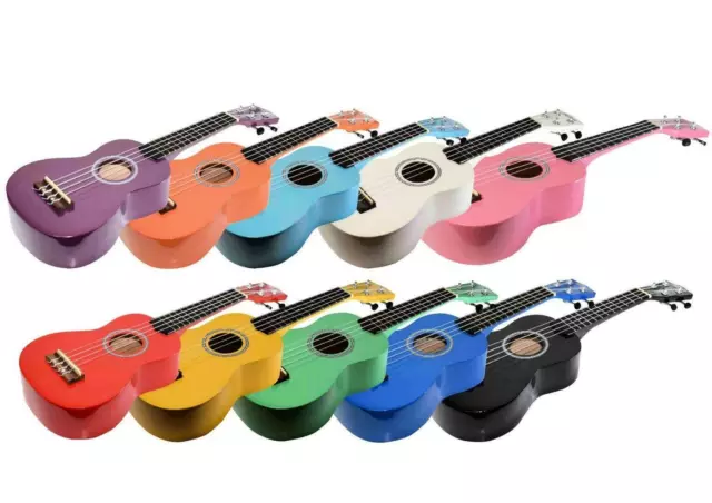 Ferris Soprano Ukulele in 11 Rainbow Shimmer Colours with Free Bag