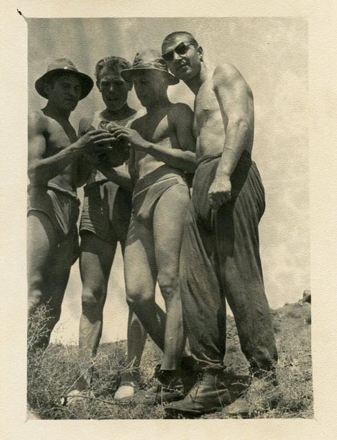 Shirtless handsome young men bulge beach odd gay int vtg photo