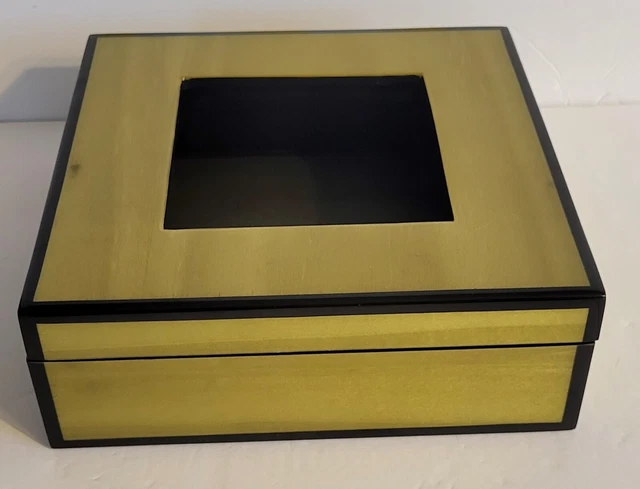 Caja de recuerdo con memoria fotográfica 9"" cuadrado x 3"" madera manchada verde muy lacada bonita