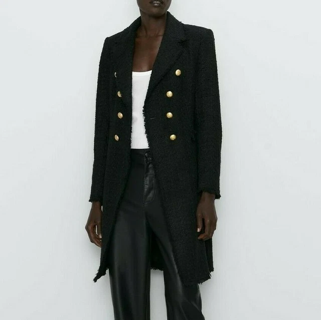 NEW ZARA AW19 Black Tweed Coat With Buttons Ref 8566 679 Size Xs Abrigo Botones EUR 55 00 PicClick DE