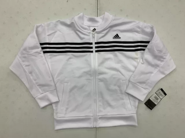 adidas Youth Girls Full Zip Three Stripe Track Jacket White Black Kids