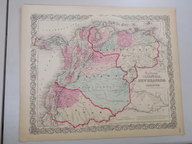 1855 Antique Colton Atlas Map  / VENEZUELA, NEW GRANADA, ECUADOR