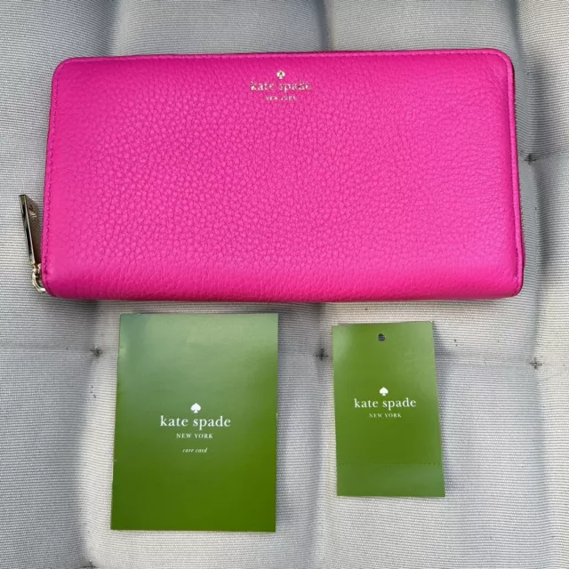 Kate Spade Neda Grey Street Bougainvillea Pink Leather Zip Around Wallet NWT