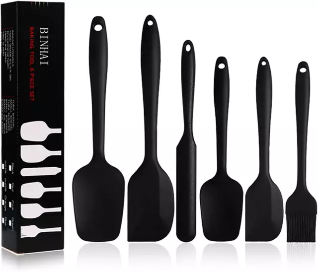 Set Spatole in Silicone - Spatola in Gomma Nera Antiaderente 6 Pezzi Con Anima i