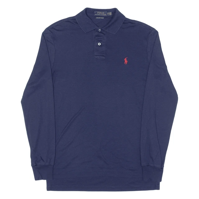 POLO RALPH LAUREN Pima polo morbida touch blu manica lunga uomo XS