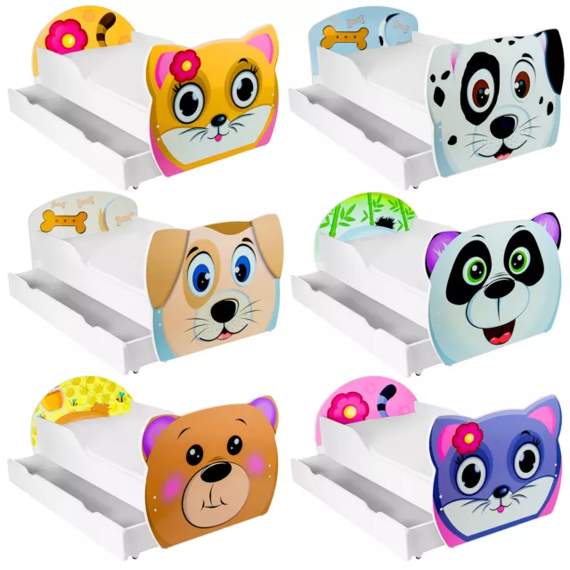 Babybett Gitterbetten Kinderbett mit Schublade Matratze ANIMALS 140x70 160x80 cm