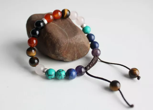 7 Chakra Healing Bracelet with Real Stones, Seven Chakra  Mala Beads Bracelet