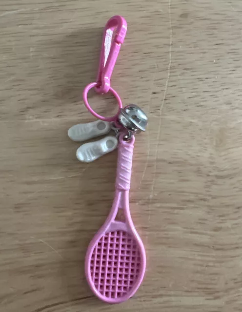 Vintage 80's Plastic Clip Charm Bell Necklace Tennis Pink Racquet White Shoes