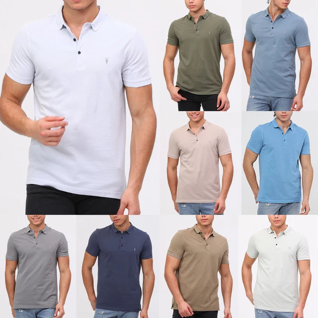 ALL SAINTS MENS Reform Pique Polo Shirt Designer Short Sleeve Polo T