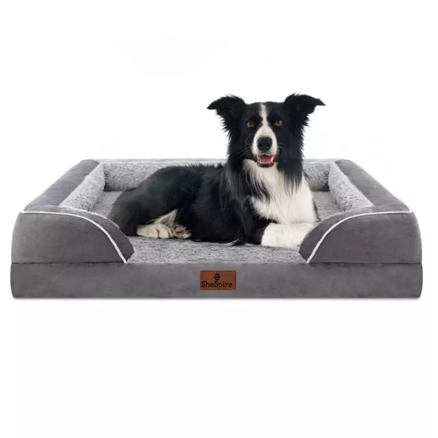 Gray Memory Foam Bolster Dog Bed for M L XL Dog - Orthopedic Pet Sofa with Cover