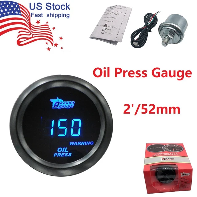 2& 52MM OIL Press Pressure Gauge 0150 PSI Meter W/Sensor Digital Blue