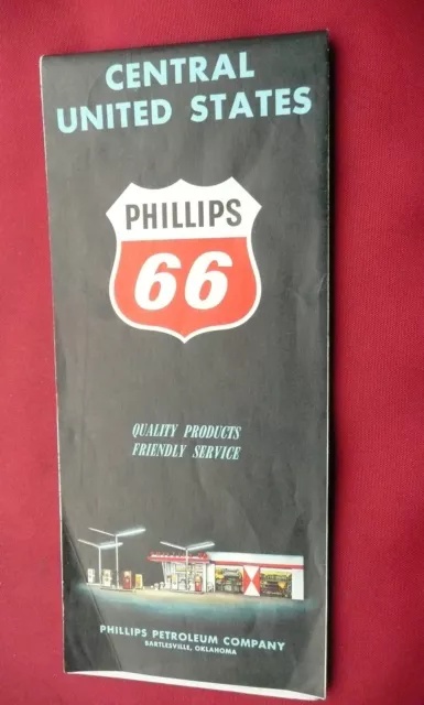 1961 Central United States road  map Phillips 66  gas oil  route 66 early inters