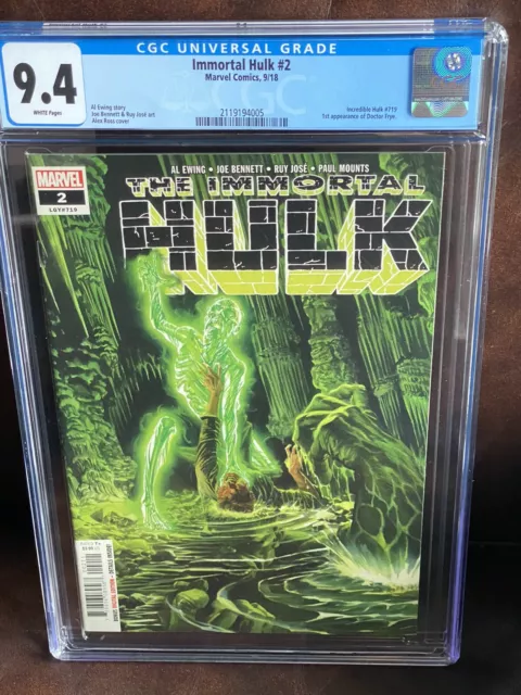 Immortal Hulk #2 CGC 9.4 HIGH GRADE Marvel Comic #719 KEY 1st Doctor Frye