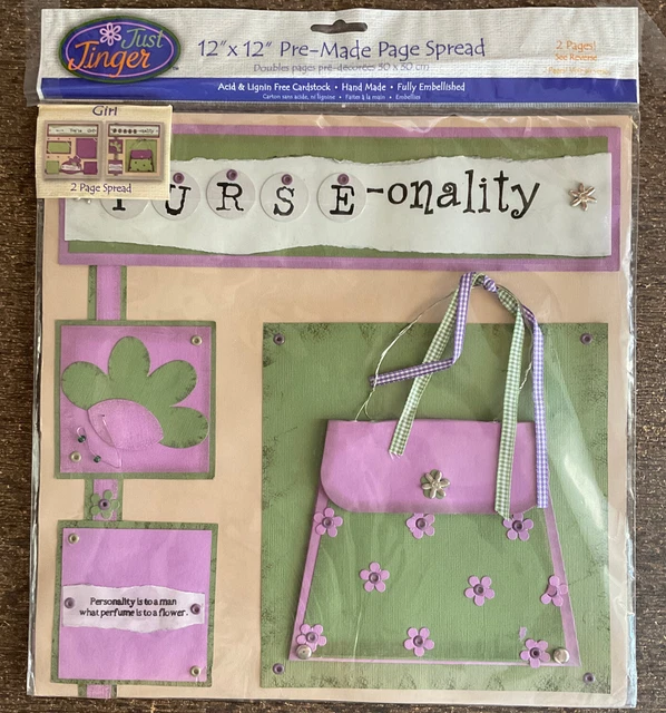"Cartera de niña Just Jinger Scrapbooking 12"" X 12"" prefabricada de 2 páginas extendida rosa" NUEVA
