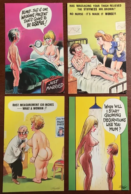 Comic 4 Postcards Seaside Saucy Bamforth Topless Nude # 197