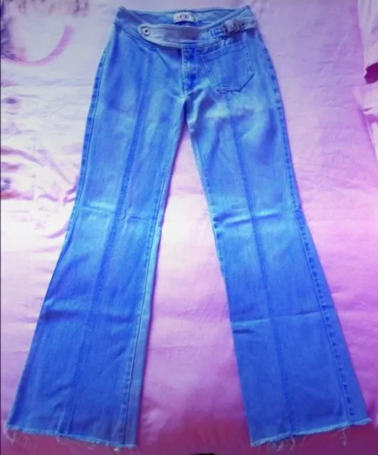 Jeans A Zampa Sasch Shs Delave' Effetto Used Orlo Sfrangiato Impunture Tg.xs/40