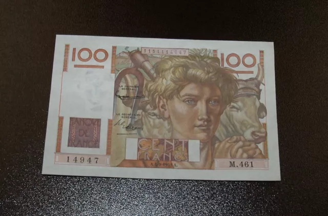 Bank of France 1952 100 Francs Note!  4.9.1953  128D - Almost Uncirculated Note