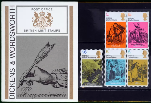 Royal Mail mint Pre Decimal stamps Dickens Wordsworth 1970 SG 824 - 828 pack 17