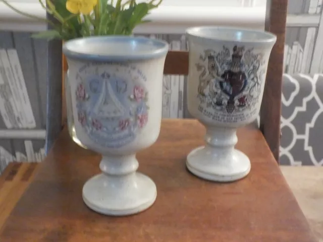 2 Grayshott Pottery Goblets Charles & Diana 1981 & Prince Williams Birth 1982