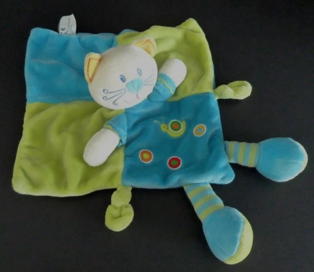 1m. DOUDOU PLAT CHAT NICOTOY bleu vert jaune escargot rond pattes rayée - TTBE