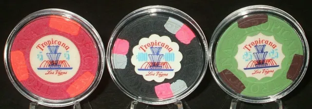 (3) TROPICANA CASINO CHIP Sample Set - 1972 - Las Vegas, Nevada - 3 Chips