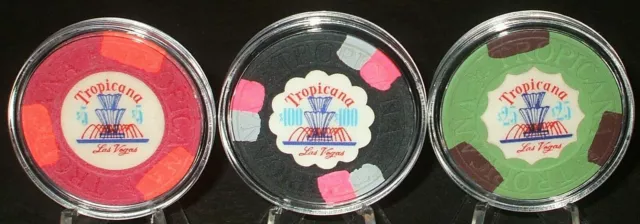 (3) TROPICANA CASINO CHIP Sample Set - 1972 - Las Vegas, Nevada - 3 Chips
