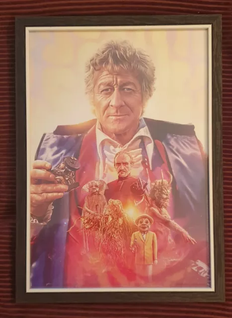 doctor who 3rd third Doctor jon pertwee artprint in a brand new black frame A4