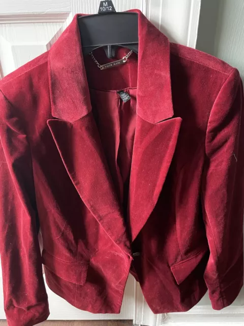 White House black market red velvet single button structured blazer 4P Petite