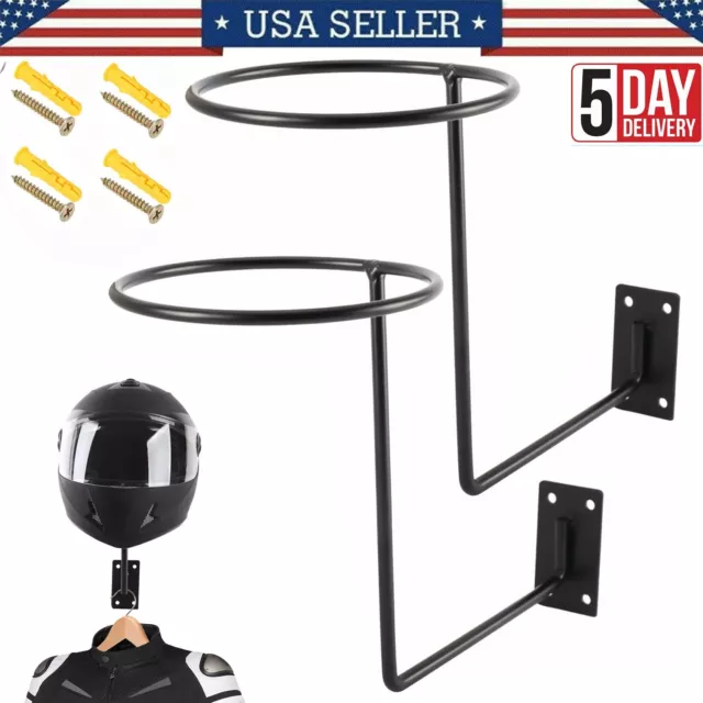 2pack Wall Mount Motorcycle Bike Helmet Rack Holder Hook Hanger Stand Display