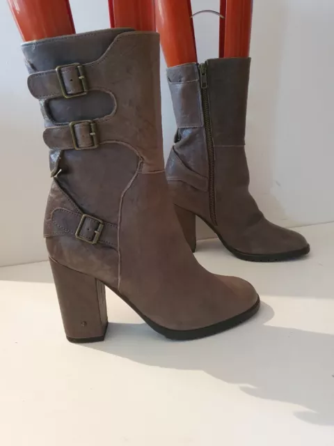 FORNARINA Bottines Cuir Marron Taupe Doublées Cuir Hauts Talons T 38 TTBE