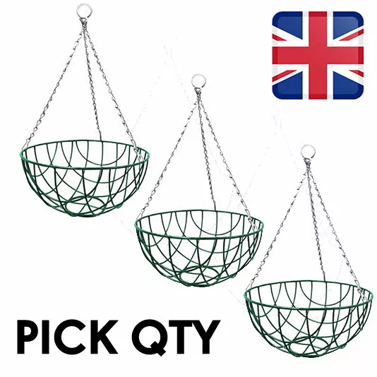 Hanging Baskets 14" (35cm) Round Wire Coco Metal Green Planter Chain Garden