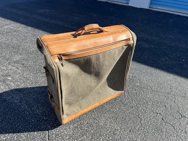 Vintage Hartmann Tweed and Leather Rolling Luggage Bifold Garment Bag