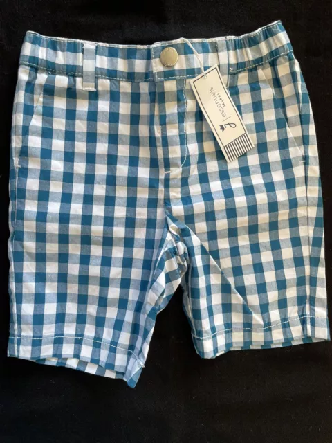 Jacadi Paris NWT White/Blue Plaid Woven 100% Cotton Shorts-24 Mos