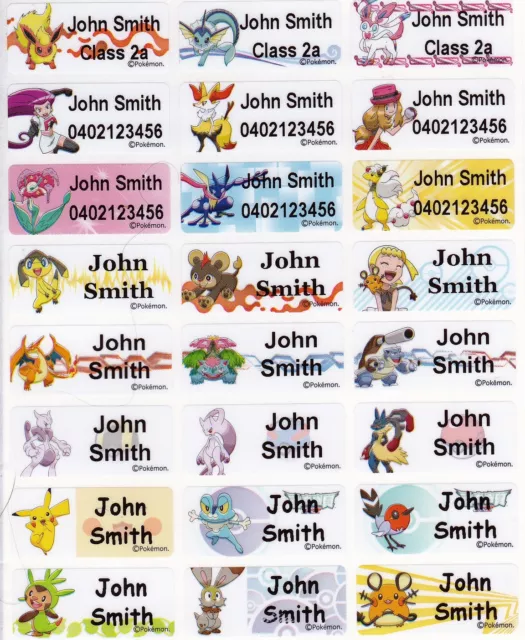 96 Pokemon GO Personalised Name Label Stickers Med 30*13mm Dishwasher Safe