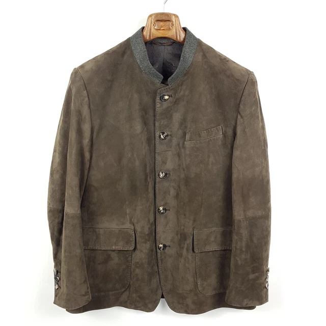 Habsburg Leder-Janker Gunther Herren Gr 52 Braun Grau Lammvelours Trachten-Jacke
