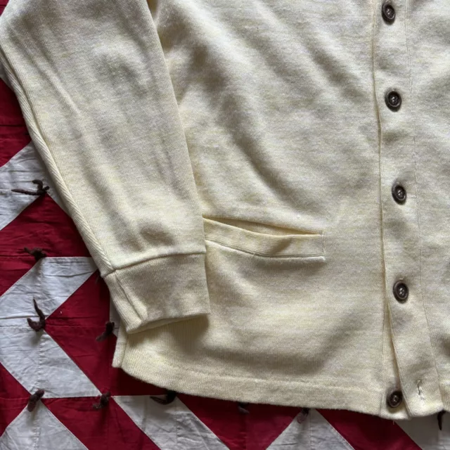 VINTAGE YELLOW ACRYLIC Cardigan Sweater Mens XL As Is Worn Flaws ...