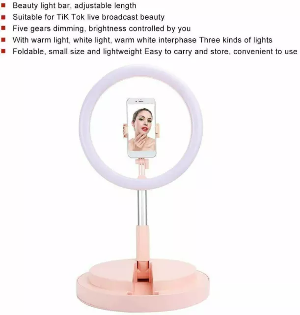 Adjustable Stand Phone Holder LED Ring Light Selfie Stream Photo Makeup Lamp 3