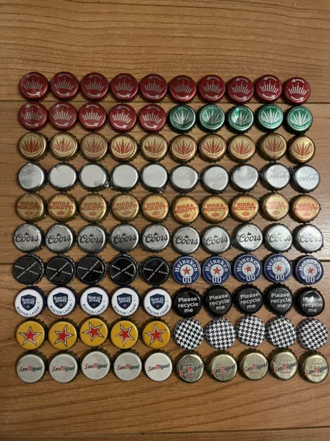 100 gorras surtidas de botella de cerveza corona usadas - Coors Brewdog Madri Heineken