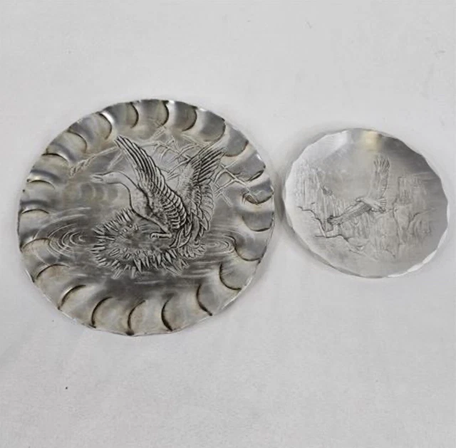 Wendell August Forge Tray Plates Eagle And Bird In Water 6” & 9” Lot Of 2