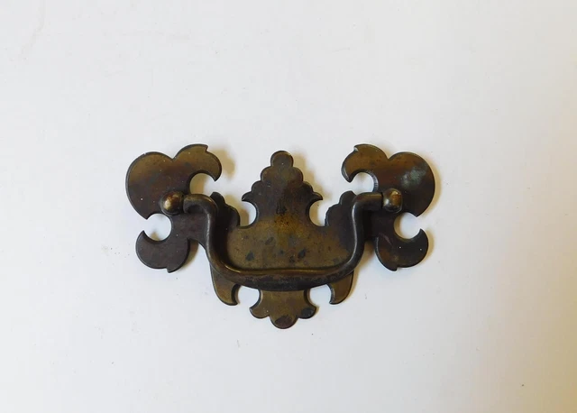 Vintage Chippendale burnished brass plated Bail Handle Drawer Cabinet 4 3/8"