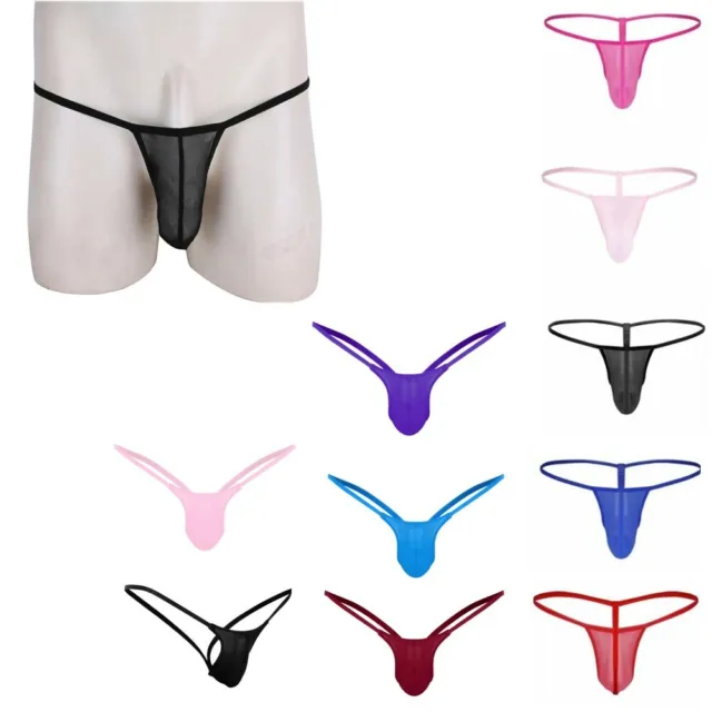 Men's See Through Strech Thongs Underwear Bulge Pouch T-Back Lingerie Briefs US