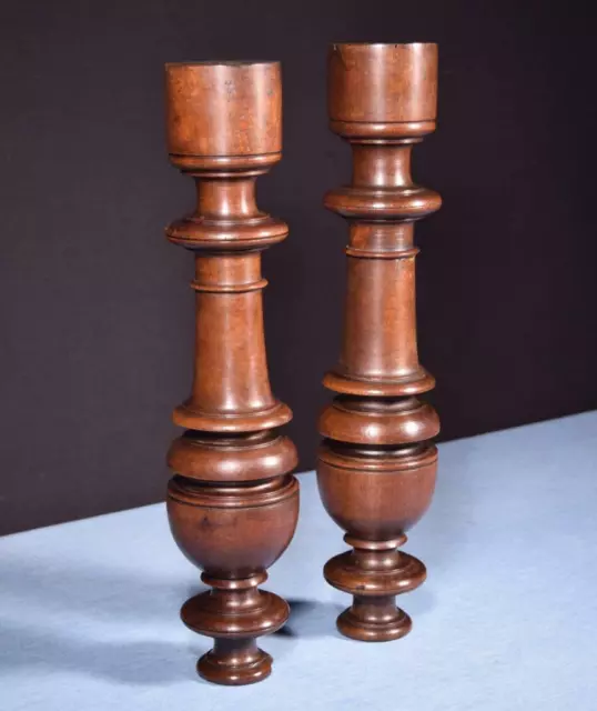 18" Pair of French Antique Solid Walnut Posts/Pillars/Columns/Balusters Salvage