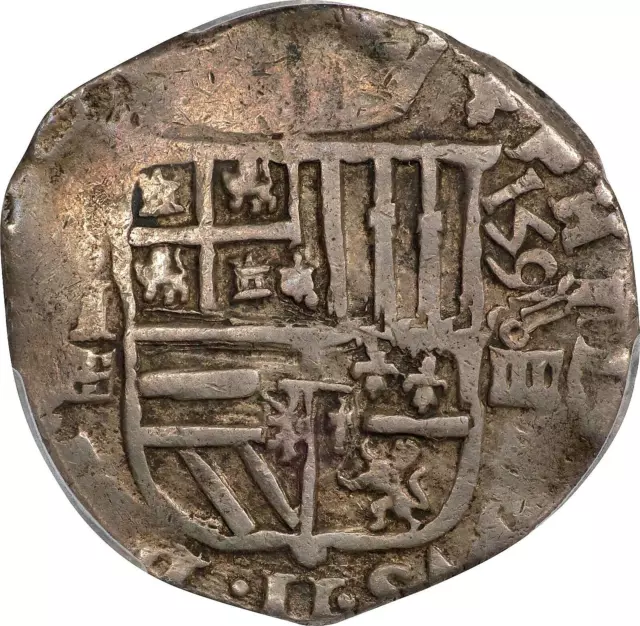 1591-lo SPAIN FELIPE II SILVER COB 4 REALES SEGOVIA MINT PCGS XF-40 Cal-539