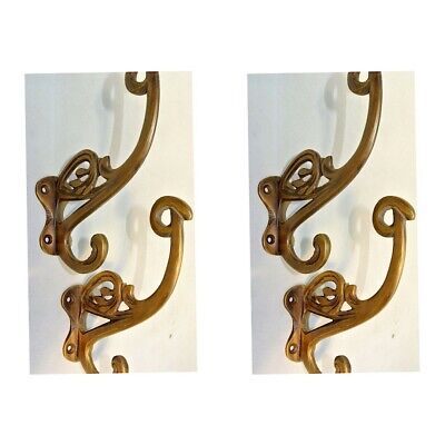 4 old aged COAT HOOKS FLOWER door solid 100% brass furniture age old style 4" B
