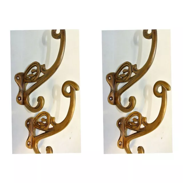 4 old aged COAT HOOKS FLOWER door solid 100% brass furniture age old style 4" B