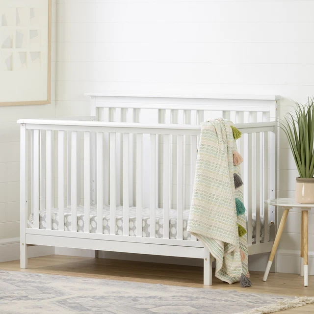 South Shore Cotton Candy Modern Baby Crib - 4 Heights with Toddler Rail White